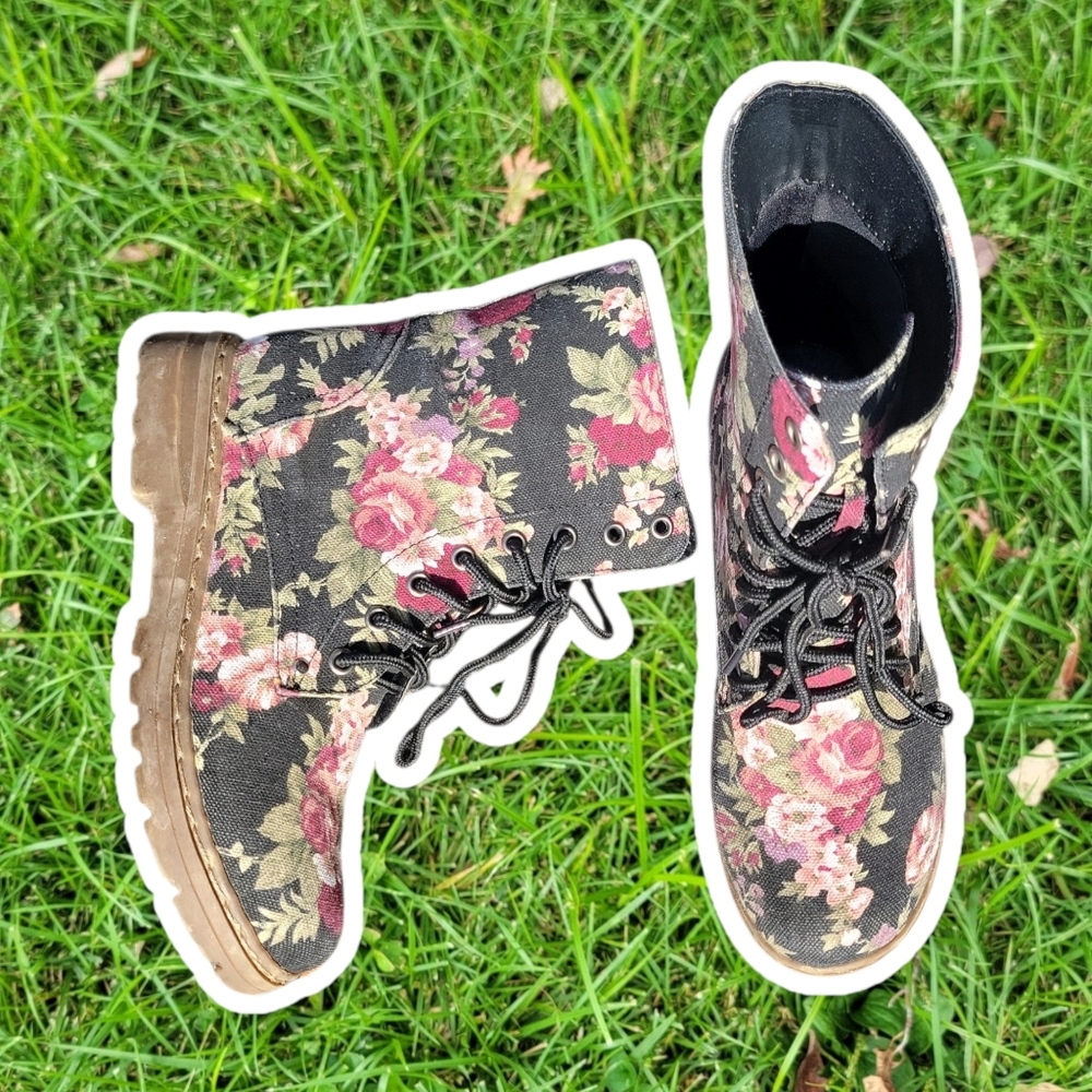 Floral Canvas Combat Boots